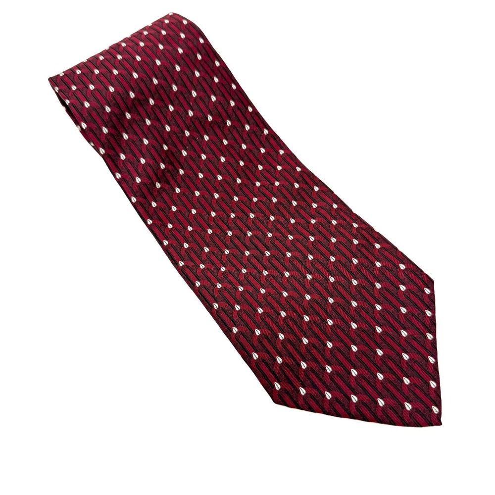 John W Nordstrom Signature Silk Tie‎ Burgundy Geometric Pattern Hand Sewn Wide